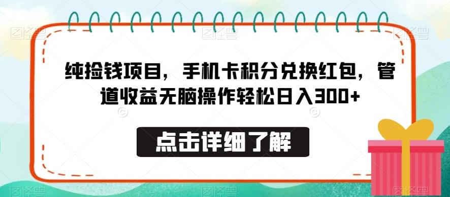 纯捡钱项目，手机卡积分兑换红包，管道收益无脑操作轻松日入300+-闲赋网