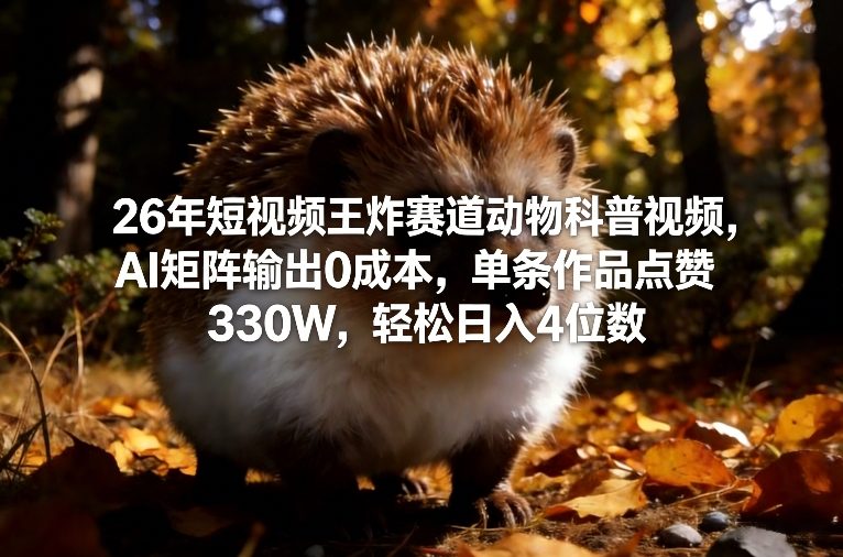 26年短视频王炸赛道动物科普视频，AI矩阵输出0成本，单条作品点赞330W，轻松日入4位数-闲赋网