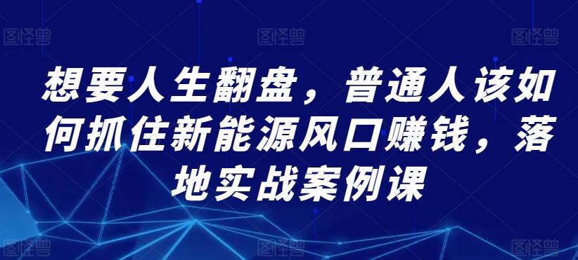 想要人生翻盘，普通人该如何抓住新能源风口赚钱，落地实战案例课-闲赋网