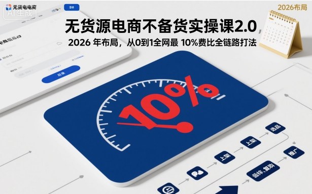 无货源电商不备货实操课2.0，2026年布局，从0到1全网最低10%费比全链路打法【更新26年6月16日】-闲赋网