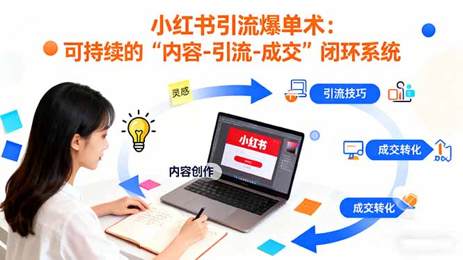 小红书引流爆单术：构建一套低成本 可持续的“内容-引流-成交”闭环系统-闲赋网