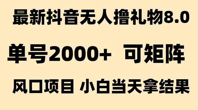 抖音无人撸礼物8.0玩法 全新风口   见效果快  全无人  单号当天产出2000+-闲赋网