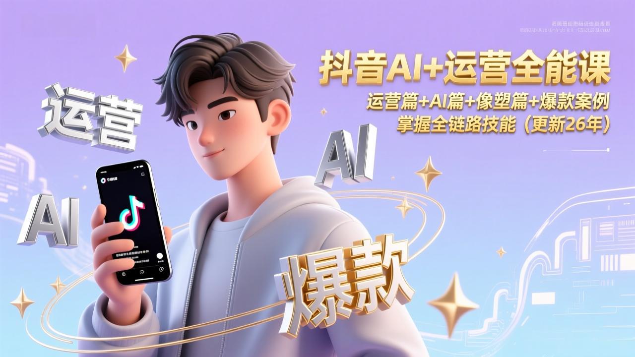 抖音AI+运营全能课，运营篇+AI篇+像塑篇+爆款案例，掌握全链路技能(更新26年-闲赋网
