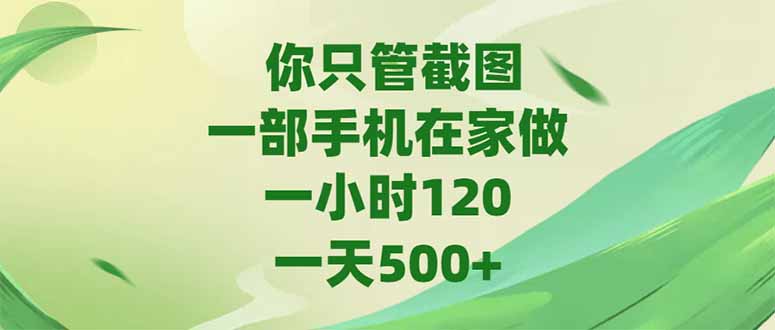 你只管截图，一部手机在家做，一小时120，-天500+-闲赋网