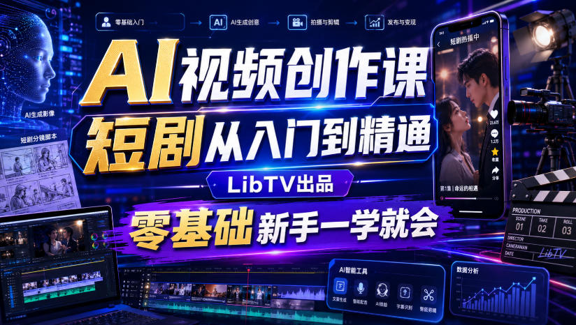 9f0fec0cb52e7d65c6900c98f8418e8a.jpeg AI视频创作课,短剧从入门到精通,LibTV出品,零基础新手一学就会