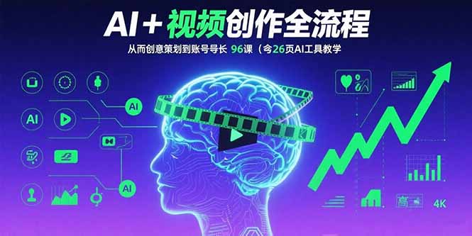 AI+短视频创作全流程：从创意策划到账号增长，96节课(含26项AI工具教学-闲赋网
