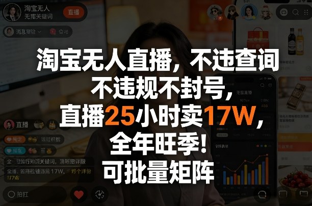 淘宝无人直播，不违规不封号，直播25小时卖17W，全年旺季！可批量矩阵【揭秘】-闲赋网