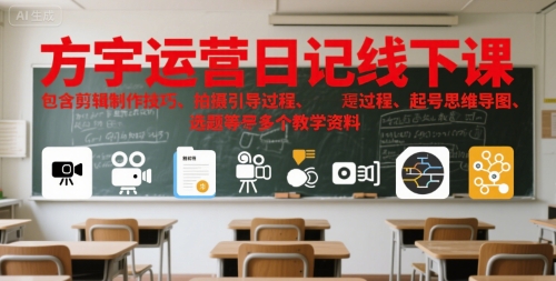 方宇运营日记线下课，包含剪辑制作技巧、拍摄引导过程、起号思维导图、选题等多个教学资料-闲赋网