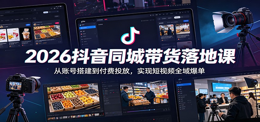 2026抖音同城带货落地课：从账号搭建到付费投放，实现短视频全域爆单-闲赋网