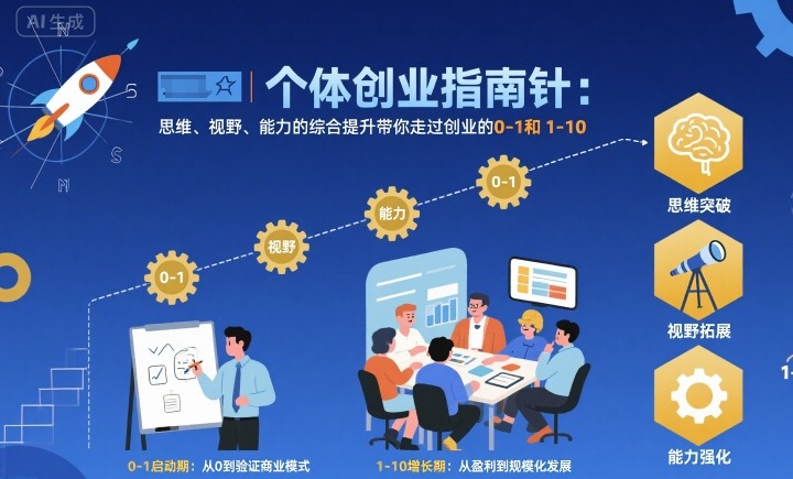 个体创业指南针，思维、视野、能力的综合提升带你走过创业的0-1和1-10【音频】-闲赋网