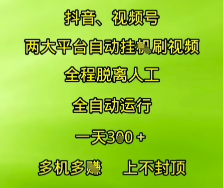抖音视频号两大平台自动运行，全程脱离人工，自动获取收益，一天3张+，多机多挣，上不封顶【揭秘】-闲赋网