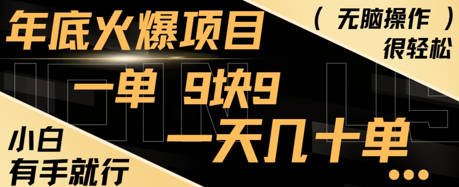 年底火爆项目，一单9.9，一天几十单，只需一部手机，傻瓜式操作，小白有手就行-闲赋网