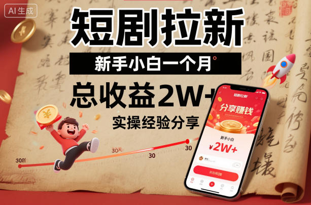 短剧拉新新手小白一个月总收益2W+实操经验分享-闲赋网