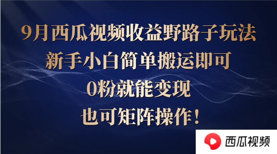 西瓜视频收益野路子玩法，新手小白简单搬运即可，0粉就能变现，也可矩…-闲赋网