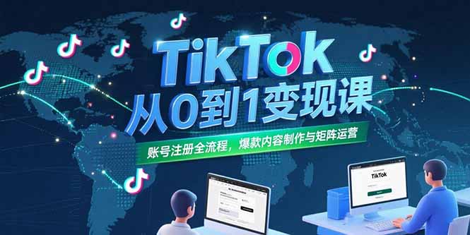 TikTok从0到1变现课，账号注册全流程，爆款内容制作与矩阵运营-闲赋网