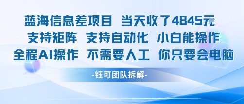 蓝海信息差项目当天收米1k+ 支持矩阵支持自动化小白能操作全程AI操作不需要人工你只要会电脑-闲赋网