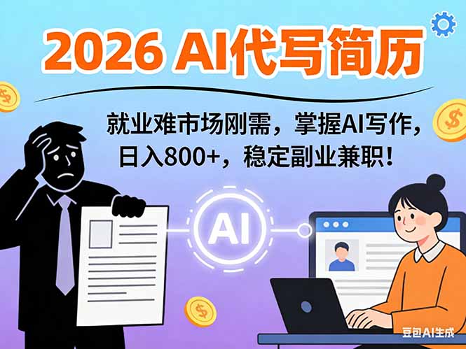 AI代写简历，超暴利，用万能模板月入1-3万实战教程，2026年市场刚需！-闲赋网