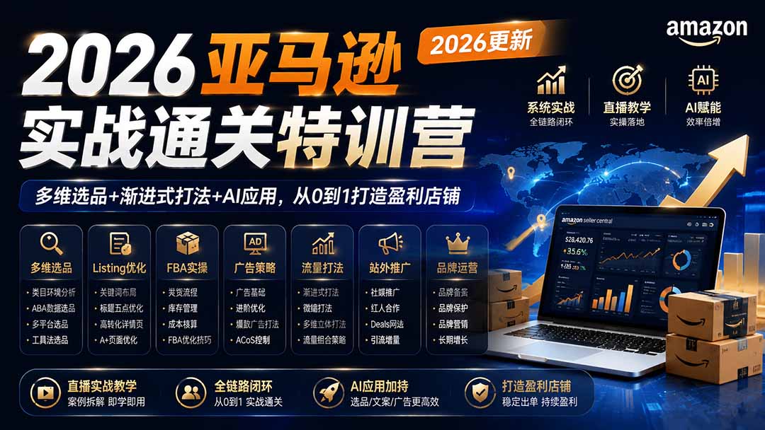 2026亚马逊实战通关特训营-更新1001，多维选品+渐进式打法+AI应用，从0到1打造盈利店铺-闲赋网