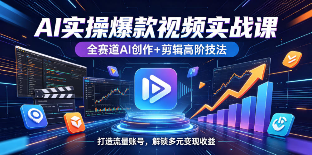 AI实操爆款视频实战课，全赛道AI创作+剪辑高阶技法，打造流量账号，解锁多元变现收益-闲赋网