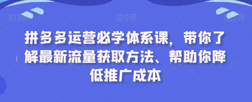 拼多多运营必学体系课，带你了解最新流量获取方法、帮助你降低推广成本-闲赋网