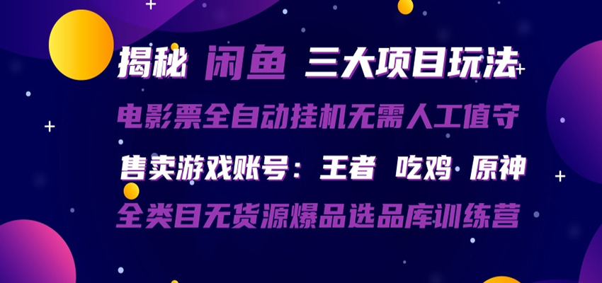 闲鱼三种玩法 全自动电影票 售卖游戏账号 爆品选品库训练营-闲赋网