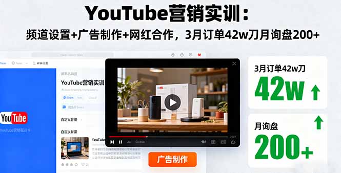 YouTube营销实训：频道设置+广告制作+网红合作，3月订单42w刀月询盘200+-闲赋网