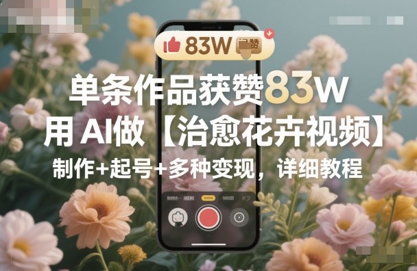 单条作品获赞83W，用AI做【治愈花卉视频】，制作+起号+多种变现，详细教程-闲赋网