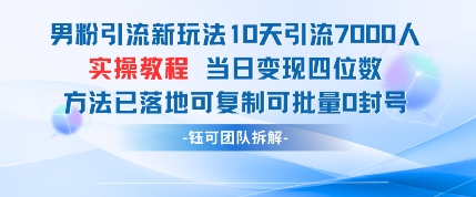 男粉引流新玩法10天引流7000人当日变现四位数可复制可批量0封号-闲赋网