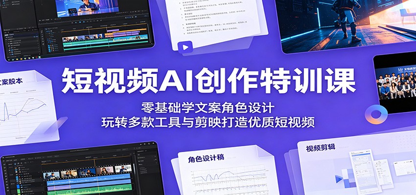 短视频AI创作特训课：零基础学文案角色设计，玩转多款工具与剪映打造优质短视频-闲赋网