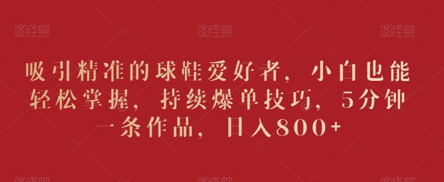 吸引精准的球鞋爱好者，小白也能轻松掌握，持续爆单技巧，5分钟一条作品，日入800+【揭秘】-闲赋网