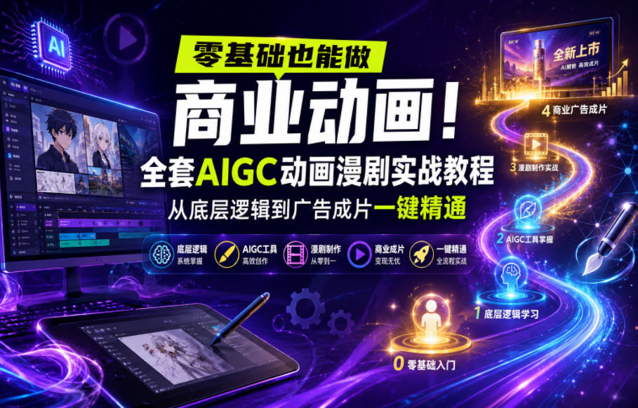 零基础也能做商业动画！全套AIGC动画漫剧实战教程，从底层逻辑到广告成片一键精通-闲赋网