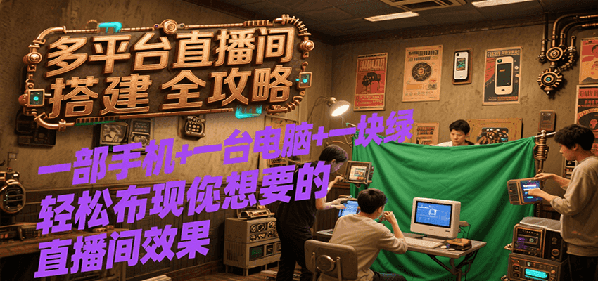 多平台直播间搭建全攻略，一部手机+一台电脑+一块绿布轻松实现你想要的直播间效果-闲赋网