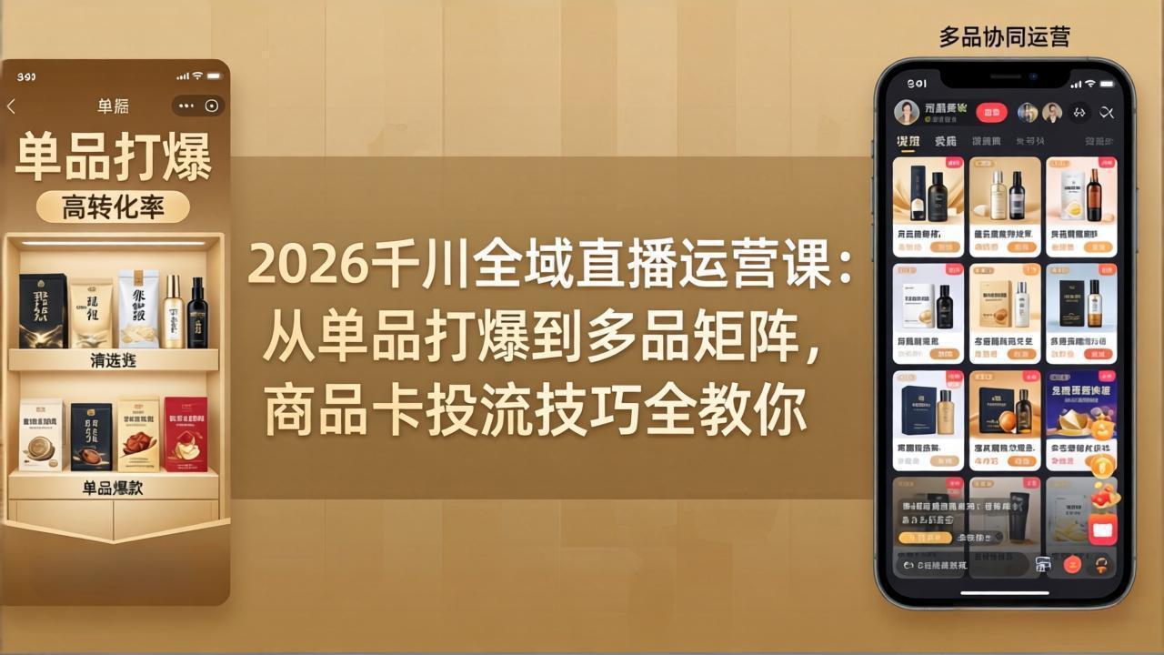 2026千川全域直播运营课：从单品打爆到多品矩阵，商品卡投流技巧全教你-闲赋网