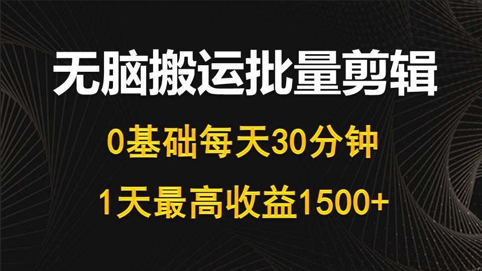 (10008期)每天30分钟，0基础无脑搬运批量剪辑，1天最高收益1500+-闲赋网