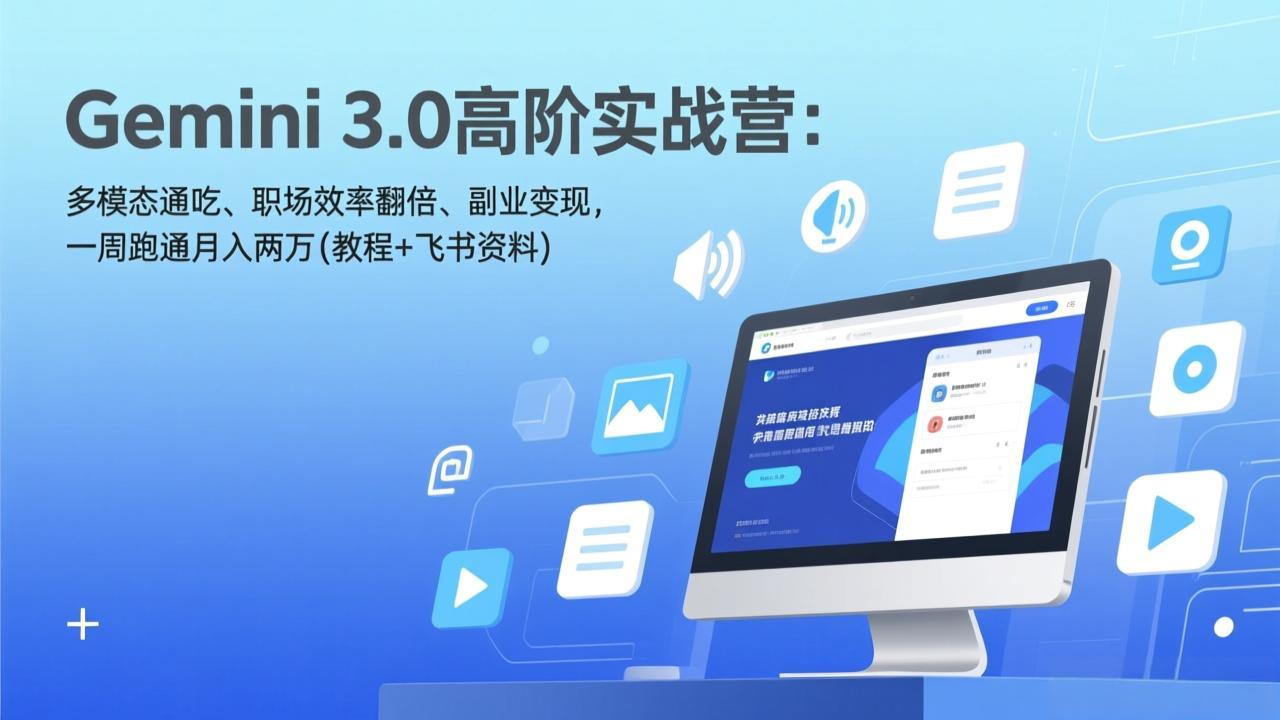 Gemini 3.0高阶实战营：多模态通吃、职场效率翻倍、副业变现，一周跑通月入两万(教程+飞书资料-闲赋网