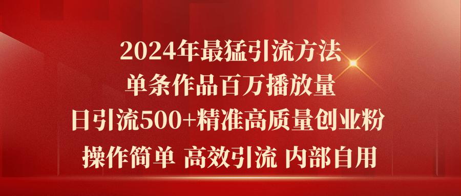 2024年最猛暴力引流方法，单条作品百万播放 单日引流500+高质量精准创业粉-闲赋网
