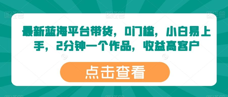 最新蓝海平台带货，0门槛，小白易上手，2分钟一个作品，收益高【揭秘】-闲赋网