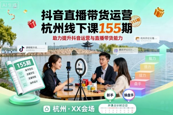 抖音直播带货运营杭州线下课155期，助力提升抖音运营与直播带货能力-闲赋网