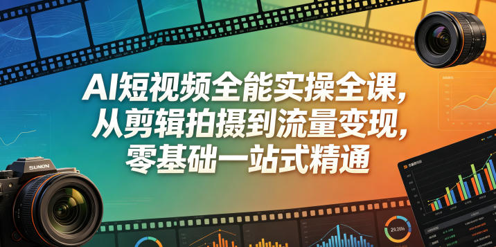 AI短视频全能实操全课，从剪辑拍摄到流量变现，零基础一站式精通-闲赋网