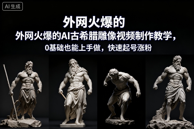外网火爆的AI古希腊雕像视频制作教学，0基础也能上手做，快速起号涨粉-闲赋网