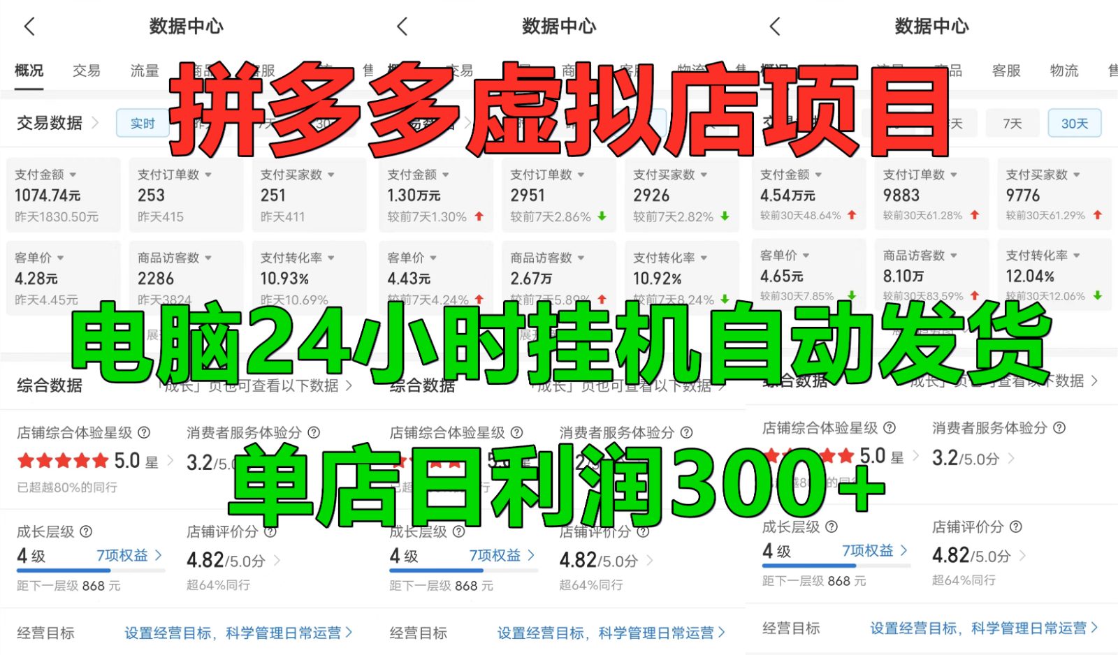 拼多多虚拟店铺项目，电脑挂机自动发货，单店日利润300+-闲赋网