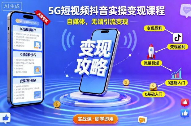 5G短视频抖音实操变现课程，自媒体，无谓引流变现-闲赋网