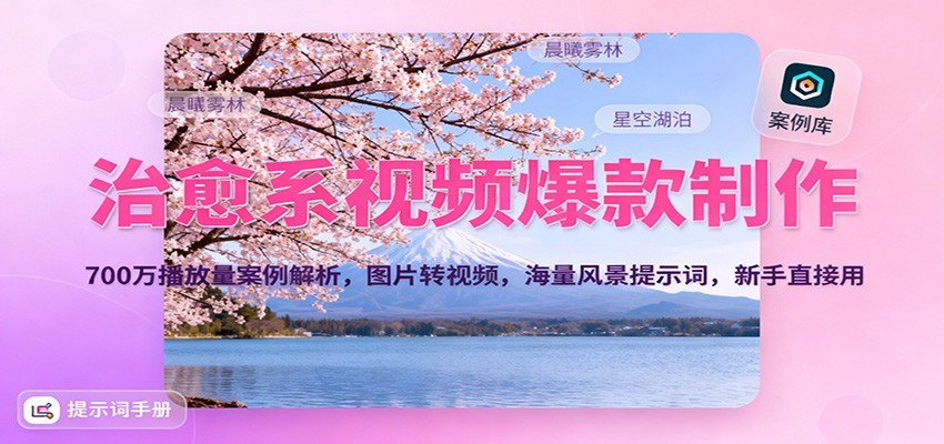 治愈系视频爆款制作，700万播放量案例解析，图片转视频，海量风景提示词，新手直接用-闲赋网