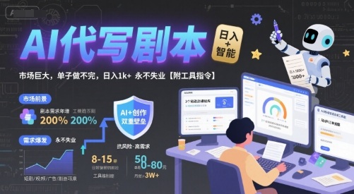 AI代写剧本，市场巨大，单子做不完，日入1k+ 永不失业【附工具指令】-闲赋网
