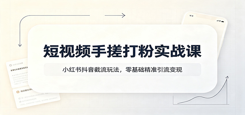 短视频手搓打粉实战课：小红书抖音截流玩法，零基础精准引流变现-闲赋网