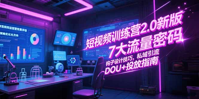 短视频训练营2.0新版，7大流量密码/钩子设计技巧/私域引流/DOU+投放指南-闲赋网