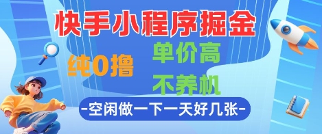快手小程序掘金，纯0撸，单价高不养机 利用空闲时间做一做，一天好几张【揭秘】-闲赋网