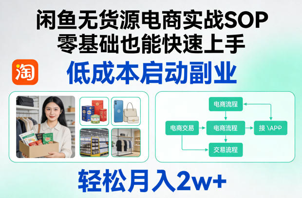 闲鱼无货源电商实战SOP，零基础也能快速上手，低成本启动副业，轻松月入2w+-闲赋网