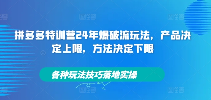 拼多多特训营24年爆破流玩法，产品决定上限，方法决定下限，各种玩法技巧落地实操-闲赋网