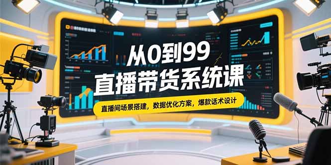 从0到99直播带货系统课，直播间场景搭建，数据优化方案，爆款话术设计-闲赋网